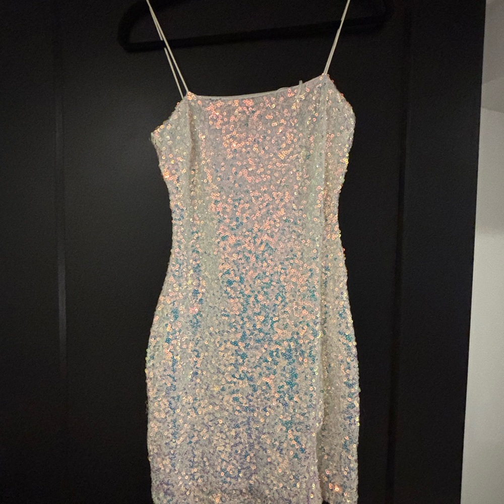 Windsor Strapless Sequin Dress in Iridescent White